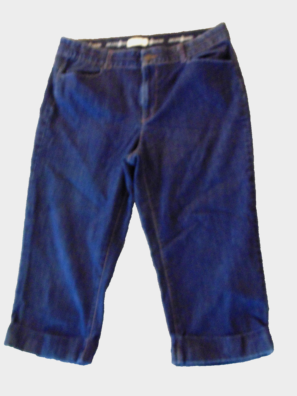Jaclyn Smith Women’s 14 High‑Rise Stretch Capri Jeans Cuffs Dark Blue Relaxed